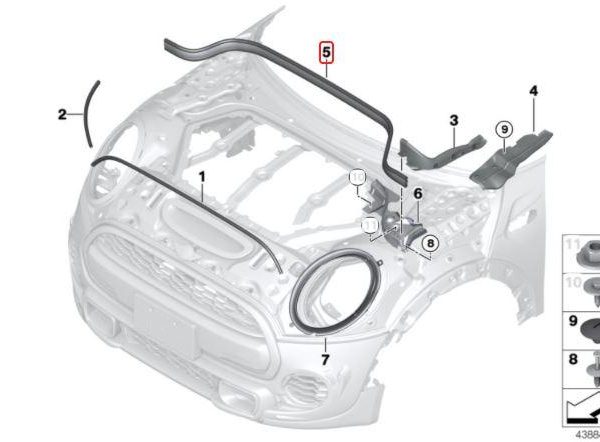 Original MINI F55 F56 F57 Rear Engine Gasket Seal Karet Kap Mesin