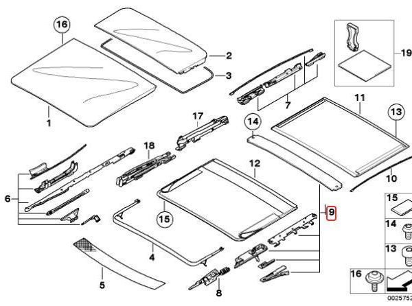 Original BMW E53 X5 Sunroof Headliner Mechanism Repair Kit 54107198619