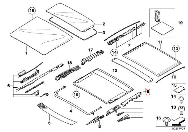 54107198619_A Original BMW E53 X5 Sunroof Headliner Mechanism Repair Kit 54107198619 - Image 1