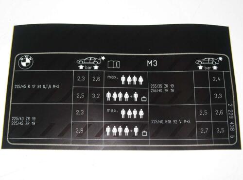 Original BMW E46 M3 Tyre Pressure Label Sticker Tekanan Udara Ban