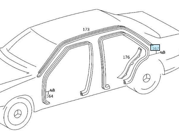 Mercedes W140 Weatherstrip Karet Seal Body Pintu Belakang KANAN