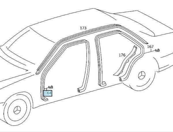 Original Mercedes W140 Weatherstrip Karet Seal Body Pintu Depan KANAN