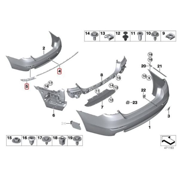 Original BMW F10 LCI Rear Bumper Modern Line Trim Bemper Belakang SET