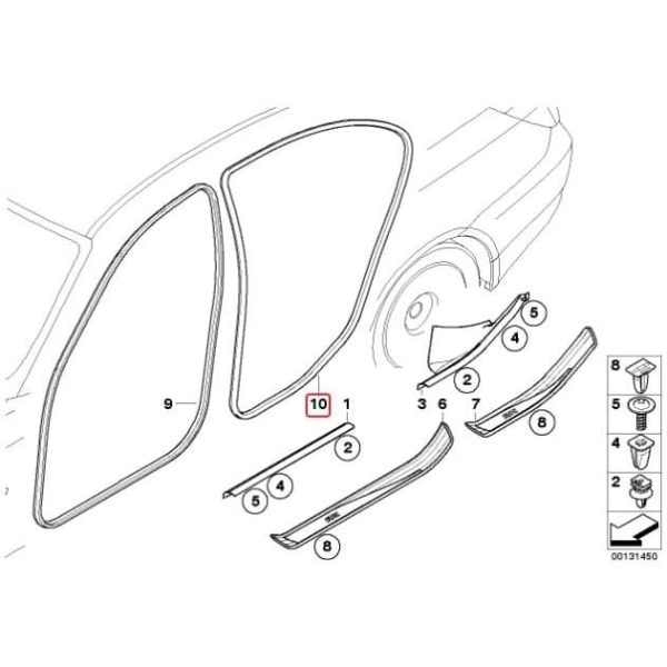 Ori BMW E60 E61 Weatherstrip Karet Seal Pintu Belakang 51727122434