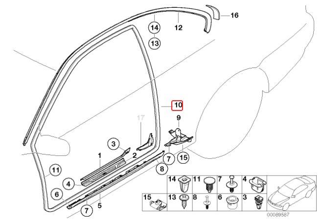 TT-1729817628328232665_A Ori BMW E46 Coupe Karet Seal Body Pintu Depan KIRI GREY 51717161691 - Gambar 1