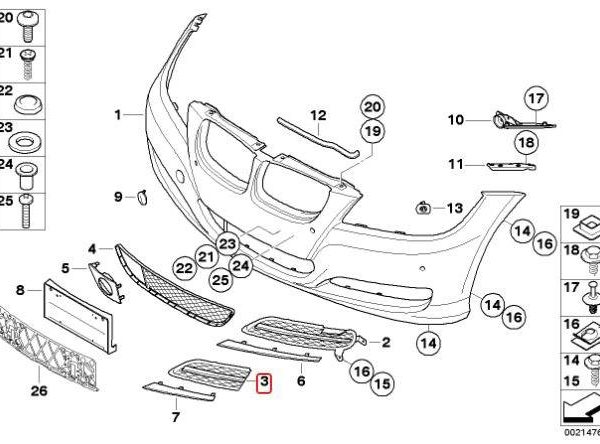 BMW E90 LCI Trim Cover Gril Fog Light Lampu Kabut KANAN 51117138418