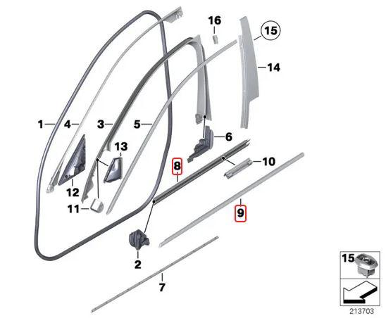 Original BMW F10 Outer Karet Seal Pelipit Jendela Pintu Luar Dalam SET