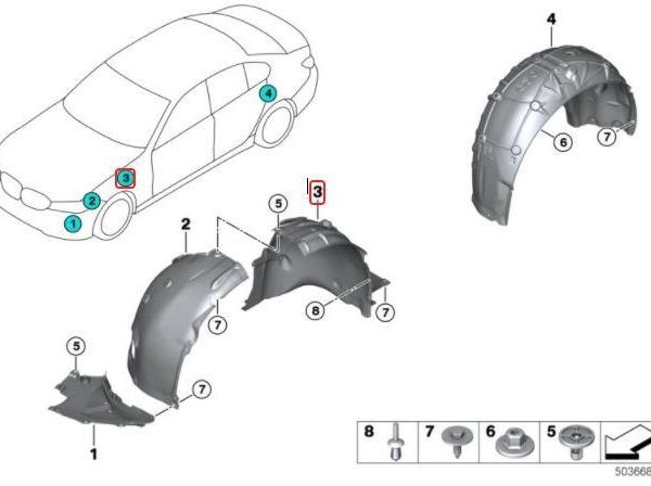 Original BMW G20 G21 Inner Fender Liner Depan KANAN 51717340928