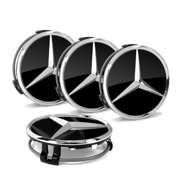 4pcs Original Mercedes Benz 3D Star Hub Caps Dop Roda - GLOSS BLACK